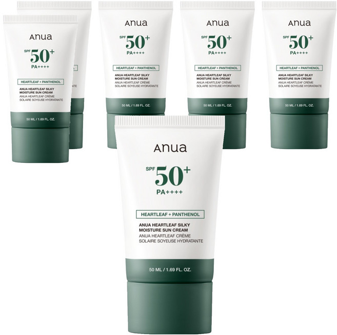 아누아 어성초 실키 모이스처 선크림 SPF50+ PA++++, 6개, 50ml
