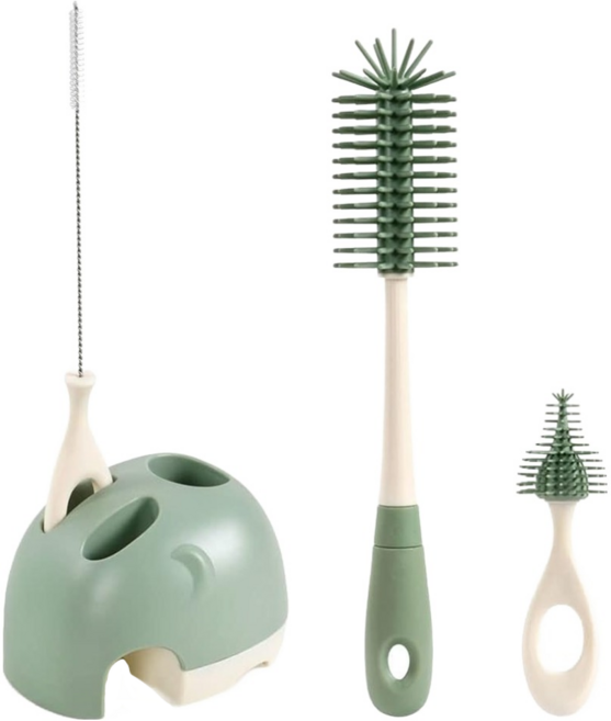 jollybaby 奶瓶/奶嘴清潔套組 360°清潔零死角 矽膠材質清潔刷, 綠色, 1組