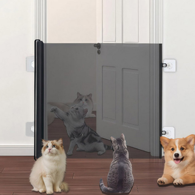 딩동펫 현관문 다용도 롤링 슬라이드 가림막 안전문, 블랙, 1개