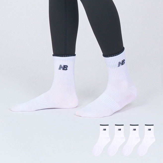 뉴발란스 탑포인트 컬러로고 중목 양말 4켤레
