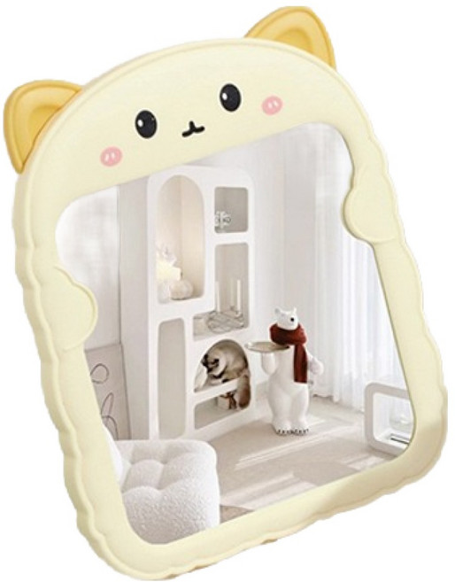 인아트 탁상용 깜찍 거울 아기고양이, 연노랑
