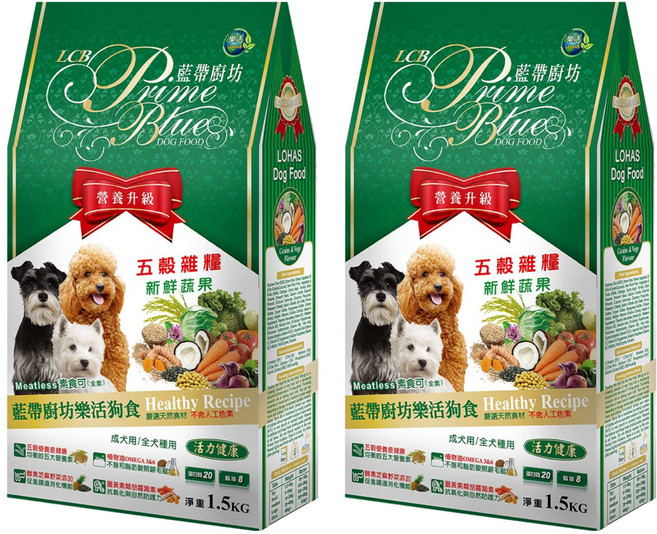 LCB 藍帶廚坊 成犬/全犬種用 乾飼料, 樂活五穀雜糧, 1.5kg, 2袋