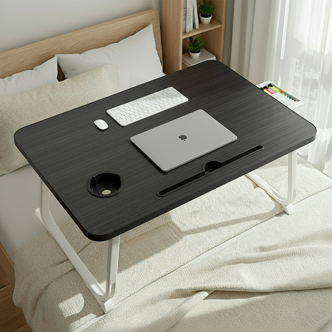 대한 이동식 노트북 침대 책상 접이식 베드 테이블 서랍형, 우드블랙