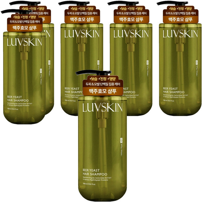 루브스킨 맥주효모 샴푸 화이트머스크향, 1L, 6개