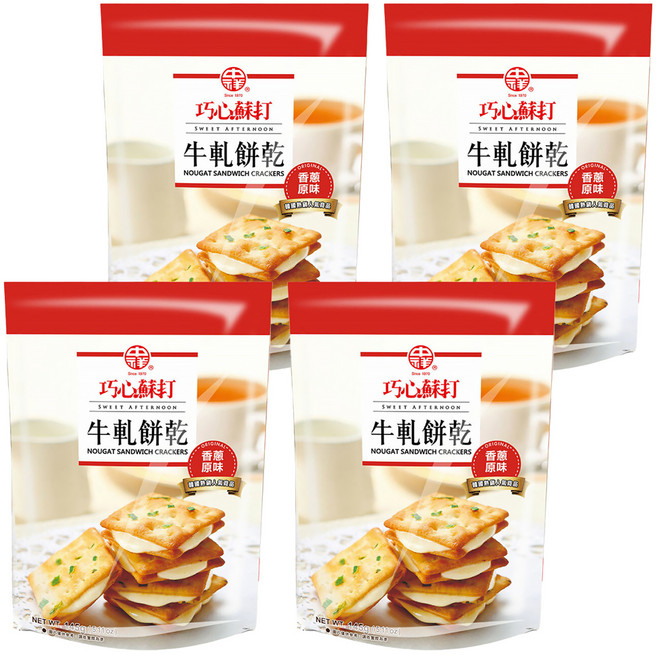中祥 巧心蘇打 牛軋餅乾, 145g, 4袋