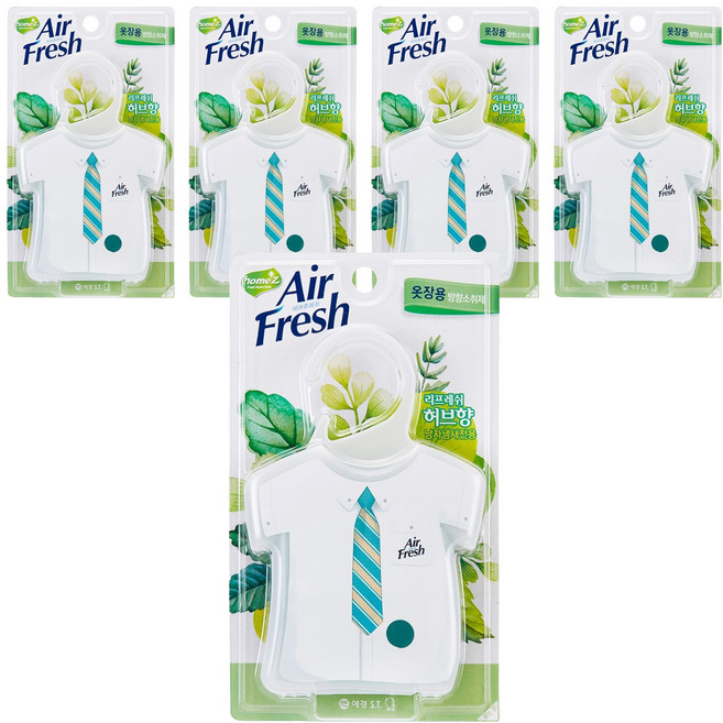 홈즈 에어후레쉬 옷장용 탈취제 리프레쉬 허브향 본품, 32g, 5개
