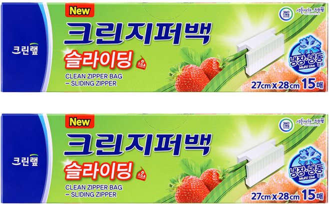 크린랲 크린 슬라이딩 지퍼백 대 27 x 28 cm, 15개입, 2개, 대(L)