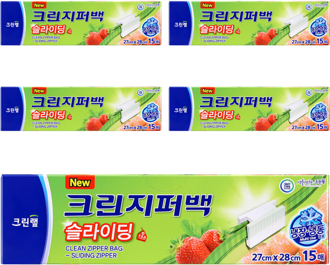 크린랩 대용량 크린 슬라이딩 지퍼백, 15개입, 5개, 대(L)