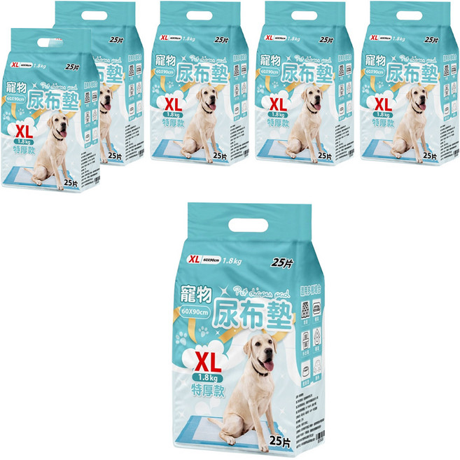 咪咪購物 寵物尿布墊 特厚款, 25片, 6包