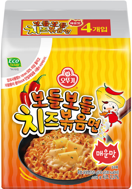 오뚜기 보들보들 치즈볶음면 매운맛 130g, 4개