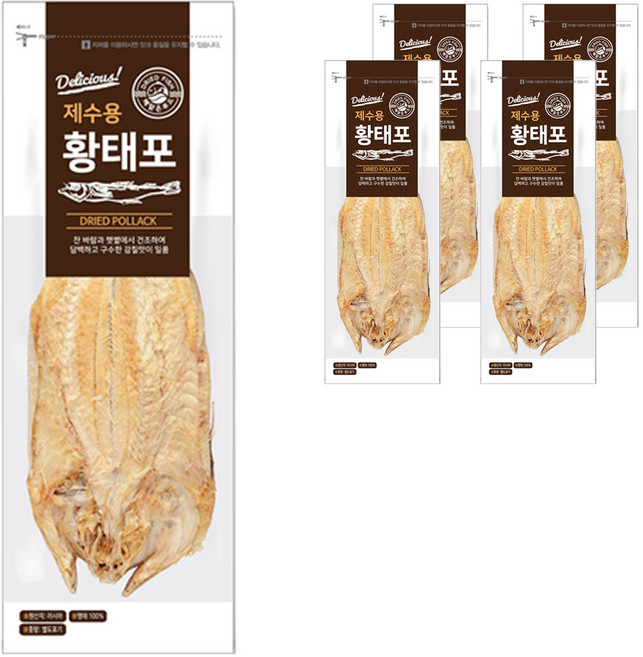 해맑은푸드 자연건조 황태포 2미, 140g, 5개