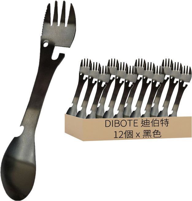 DIBOTE 迪伯特 304不鏽鋼叉匙 W3022-6, 黑色, 12個, 兩用叉匙
