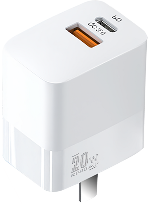 ANTIAN 20W 折疊雙孔PD快充充電器 PD/QC3.0 iPhone14蘋果快充頭 豆腐頭旅充 491JHT1BC3-WT 80g, 白色, 1個
