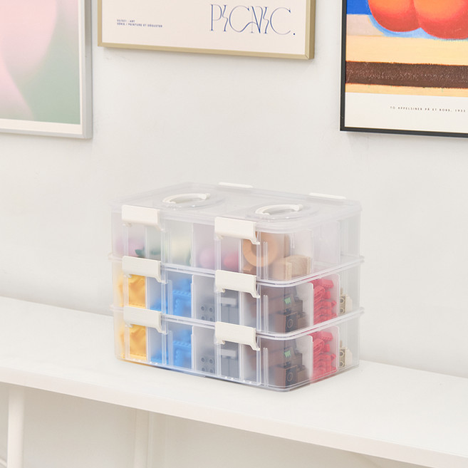 플라팜 레고 장난감 정리함 3단 + 칸막이 풀세트, 아이보리, 3개