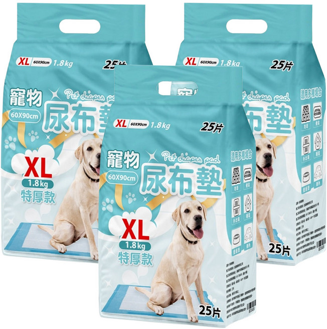 咪咪購物 寵物尿布墊 特厚款, 25片, 3包