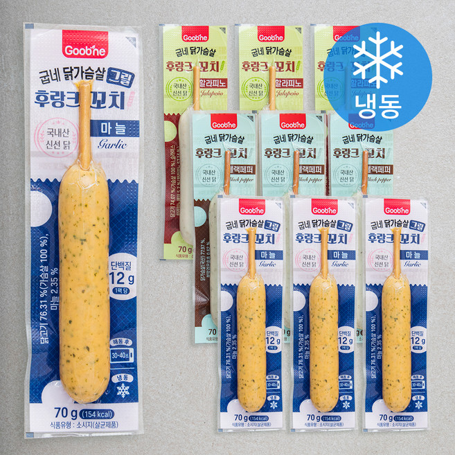 굽네 닭가슴살 후랑크 꼬치 마늘 70g x 4개입 + 블랙페퍼 70g x 3개입 + 할라피노 70g x 3개입 (냉동), 700g, 1세트