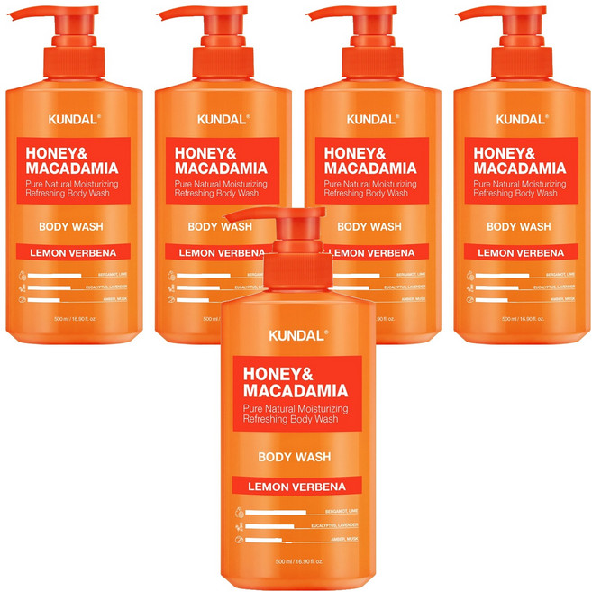 쿤달 허니 앤드 마카다미아 퓨어 바디워시 레몬버베나향, 500ml, 5개