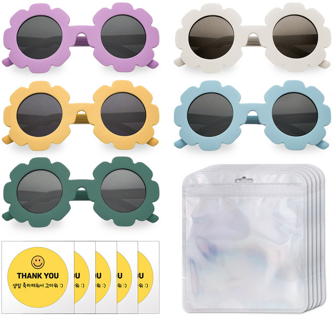 유아 선글라스 어린이집 생일선물 답례품 포장세트, 꽃, 5세트