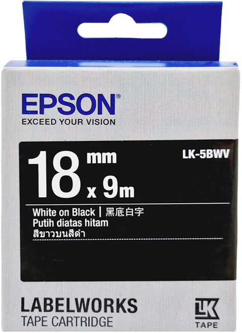 EPSON 標籤帶 C53S655414 LK-5BWV 18mm, 黑底白字, 9m