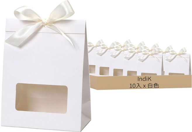 indi.k 緞帶開窗盒 10入 + 緞帶 10入 組, 1組, 白色