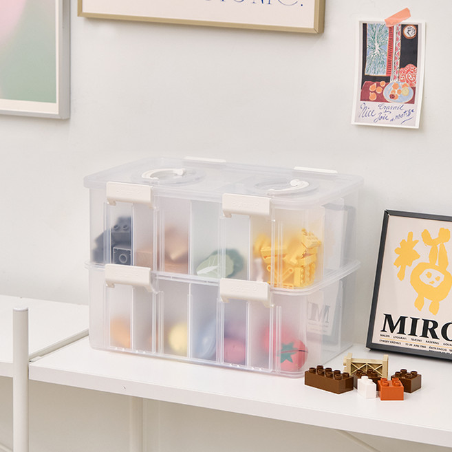 플라팜 유아용 레고 장난감 정리함 4호 2단 + 칸막이 풀세트, 아이보리, 1세트