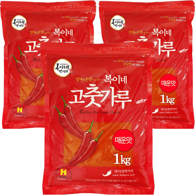 복이네먹거리 중국산 고운 고춧가루 매운맛 떡볶이 소스용 일반, 1kg, 3개