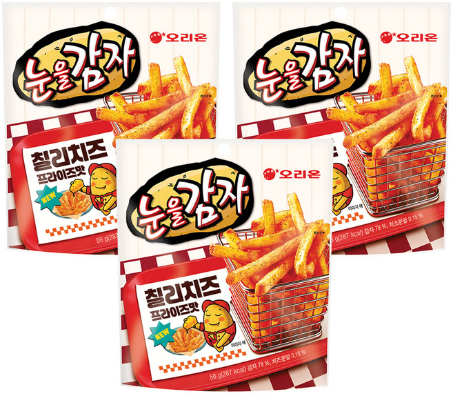 오리온 눈을감자 칠리치즈 프라이즈 스낵, 56g, 3개