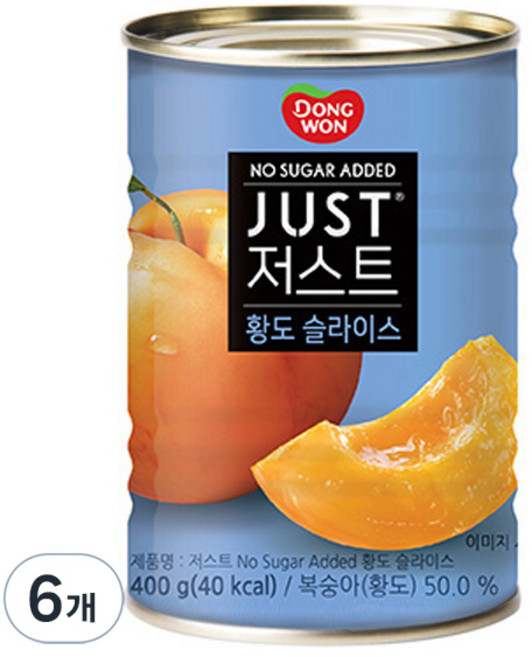 동원 저스트 노슈가 황도 슬라이스, 400g, 6개