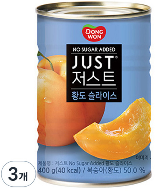 동원 저스트 노슈가 황도 슬라이스, 400g, 3개