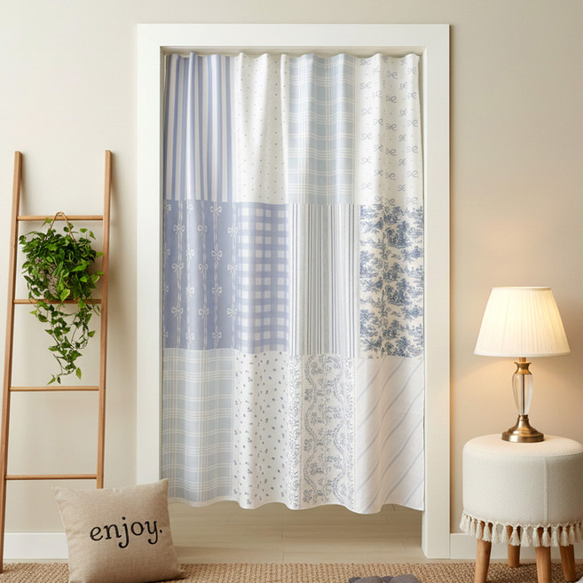 어스비 블루패치 가리개 커튼