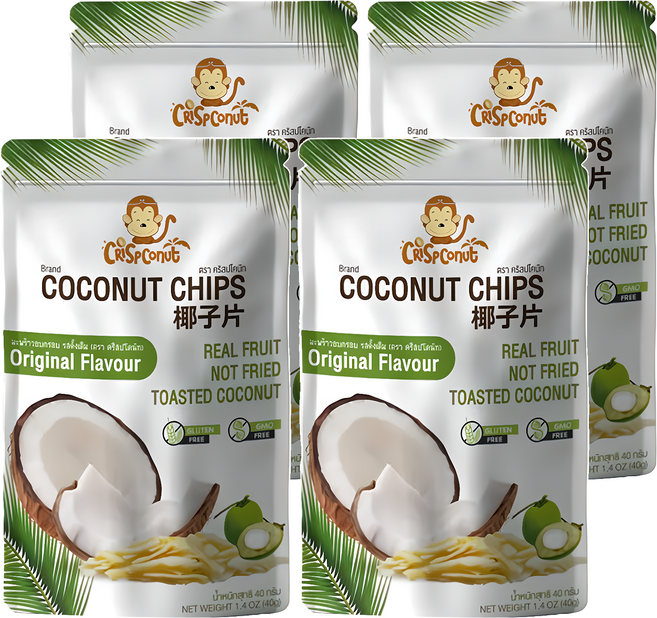 Crispconut 猴子 椰子脆片 原味, 40g, 4包