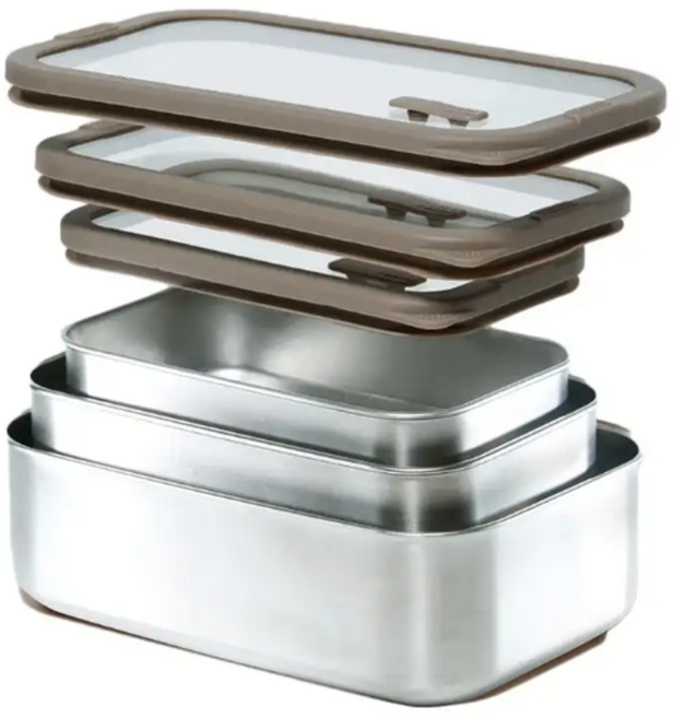 WOKY 沃廚 台灣公司貨 波紋防沾可微波不鏽鋼保鮮盒3件組, 3 個容器 + 3 個蓋子, 1組
