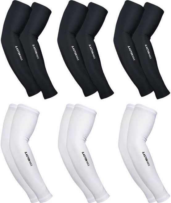 Aston Max 防紫外線無縫涼感袖套, 白色+黑色, 6組