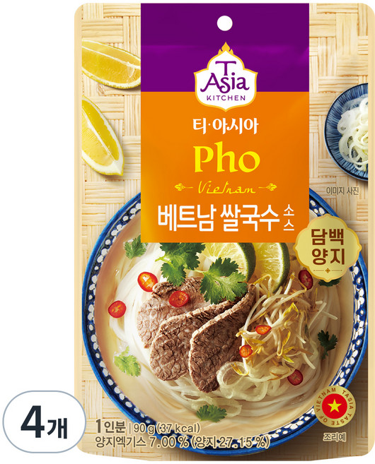 티아시아키친 베트남 쌀국수 소스 담백 양지, 90g, 4개