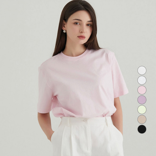 ELLE PARIS 여성용 통기성 베이직 라운드넥 반팔 티셔츠