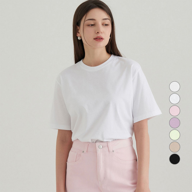 ELLE PARIS 여성용 통기성 베이직 라운드넥 반팔 티셔츠