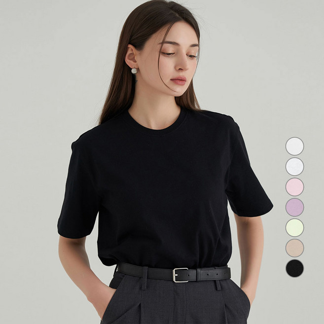 ELLE PARIS 여성용 통기성 베이직 라운드넥 반팔 티셔츠