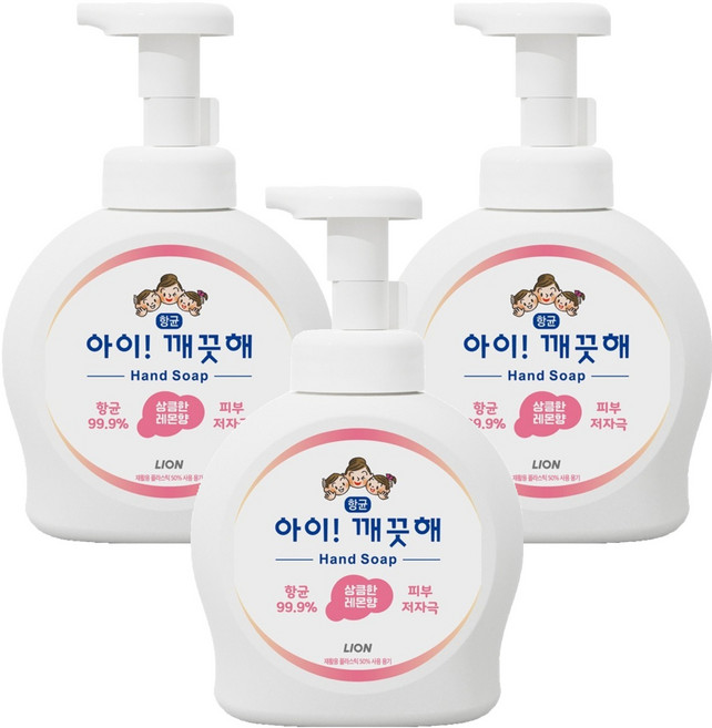 아이깨끗해 항균 폼 핸드워시 레몬향, 490ml, 3개