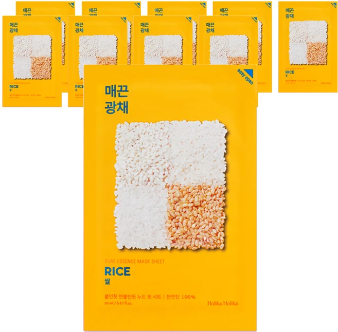 홀리카홀리카 퓨어 에센스 마스크 시트 라이스, 10개, 1개입 - 쿠팡