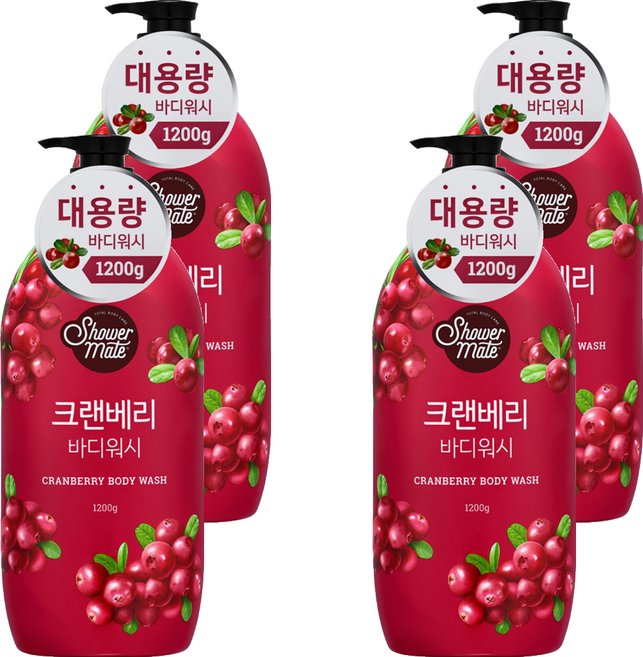 Shower mate 微風如沐果香沐浴乳 蔓越莓, 1.2kg, 4瓶
