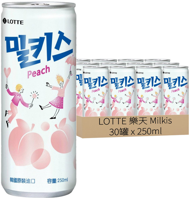 LOTTE 樂天 Milkis 桃子優格風味碳酸飲, 250ml, 30罐