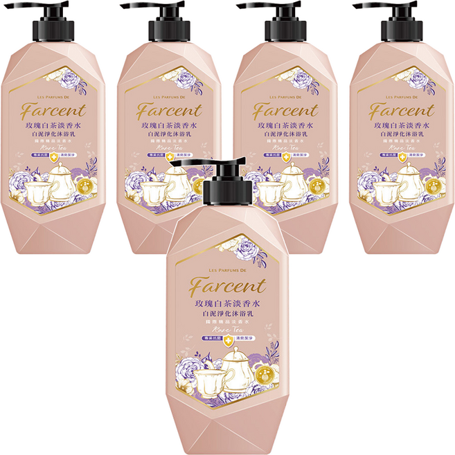 farcent 花仙子 LES PARFUMS DE Farcent 白泥淨化沐浴乳 玫瑰白茶, 1kg, 5瓶