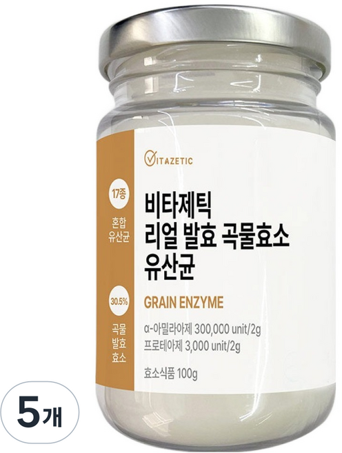 비타제틱 리얼 발효 15곡 곡물효소 유산균 분말, 5개, 100g