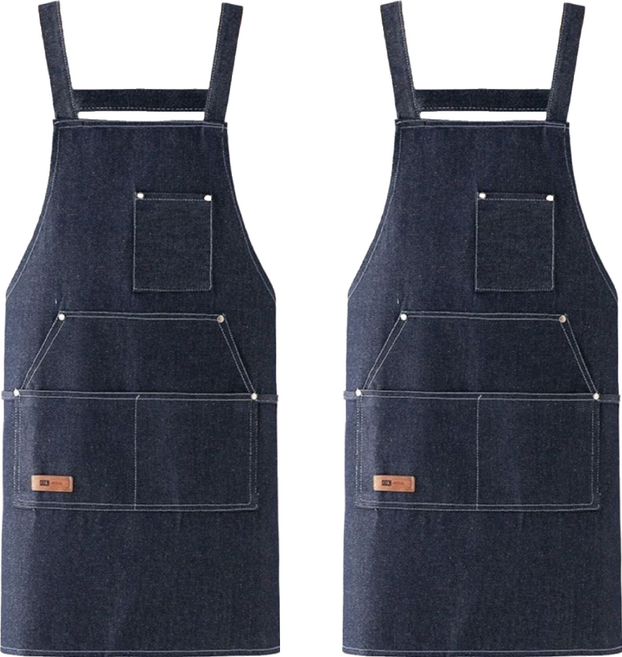 時尚素色牛仔大口袋圍裙 :元寶兜 藍色, 2入