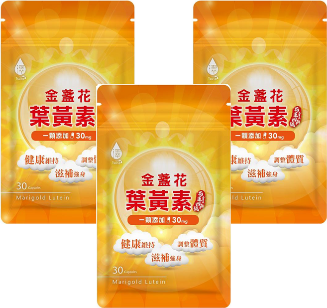 Tsuie 日濢 金盞花含葉黃素膠囊 30顆 每顆添加30mg游離型葉黃素, 500mg, 3包
