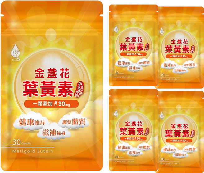 Tsuie 日濢 金盞花含葉黃素膠囊 30顆 每顆添加30mg游離型葉黃素, 500mg, 5包