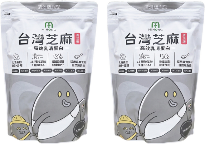 MIHONG 米鴻生醫 高效乳清蛋白 台灣芝麻 清淡版, 500g, 2袋