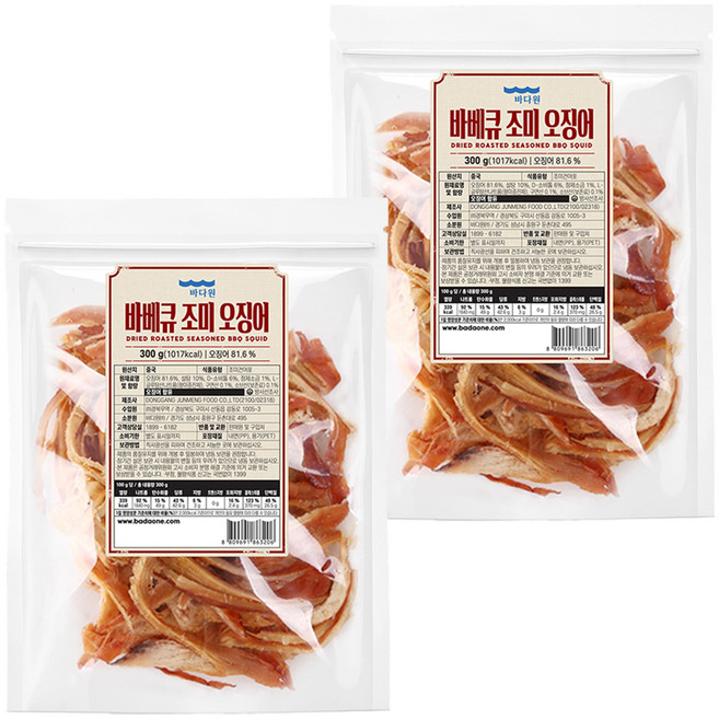 바다원 바베큐 조미 오징어, 300g, 2개