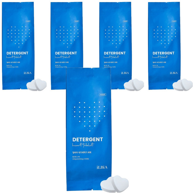 일비아 하트 1종 식기세척기 세제 60개입, 240g, 5개