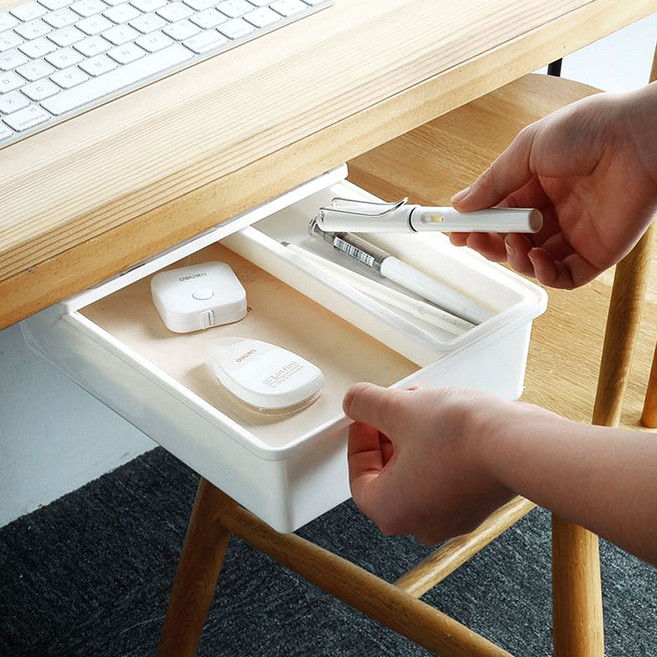 해강코퍼레이션 고급형 부착식 슬라이딩 서랍 중형, 화이트, 1개